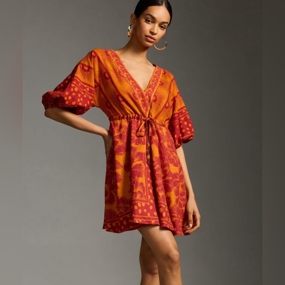 FARM Rio Orange and Red Mini Dress